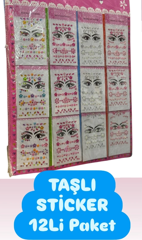 TAŞLI STİCKER TELEFON-YÜZ MATARA / 12Lİ PAKET